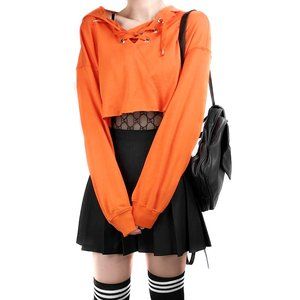 cropped orange hoodie w/ lace up front | S
